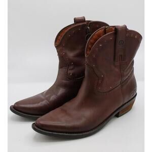 Lucky Brand Chantel X Western Brown Leather Cowgirl Ankle Boots Women's Size 8M